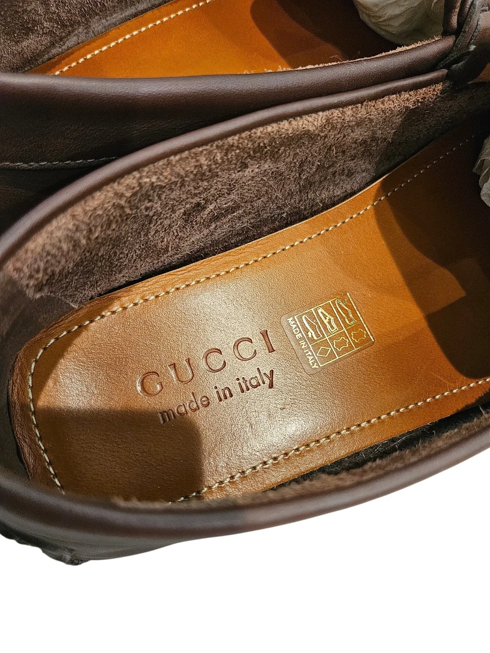 Gucci Men's Ayrton Horsebit Web Driver Loafers – Cocoa Brown Leather – Size 42
